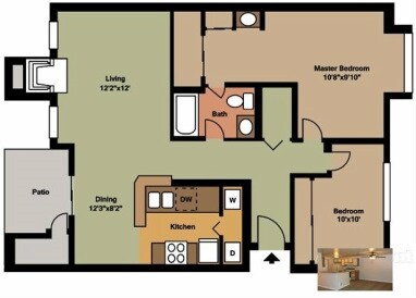 2 Bedroom / 1 Bathroom D204 floor plan